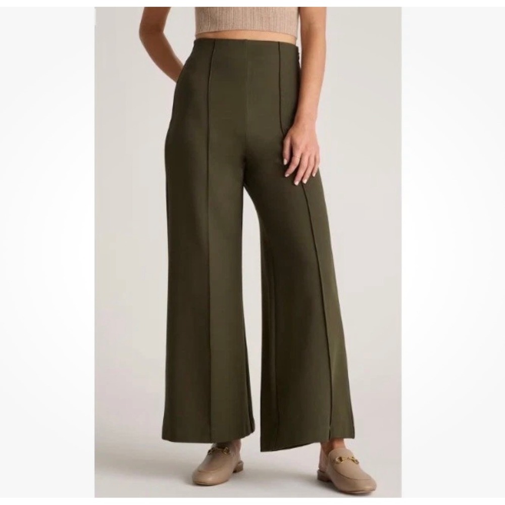 Quince XL Ultra-Stretch Ponte Super Wide Leg Ankle Pants Olive Green